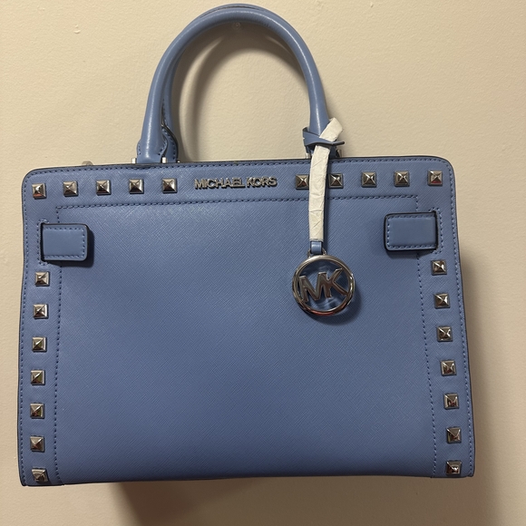 Michael Kors Blue Saffiano Studded Satchel